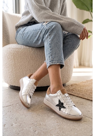 Beety 26bk248.777 Kadın Hakiki Deri Klasik Sneaker Gümüş