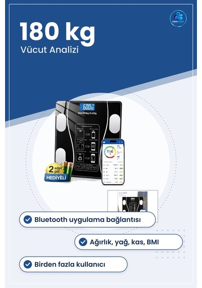 Vücut Analizli Bluetooth Dijital Baskül 180kg/50g Tartı Akıllı Ki