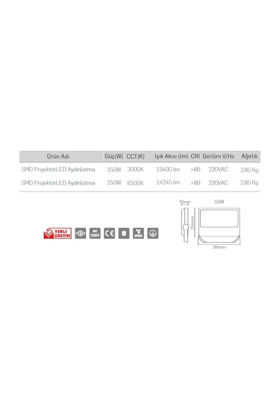 Lamptime 150 Watt Led Projektör Beyaz Işık 252615