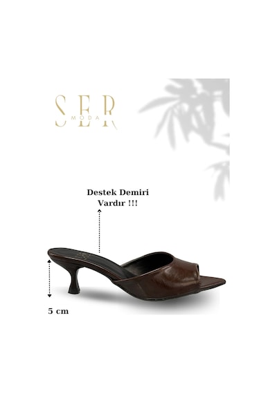 Sermoda Topuklu Kadın Terlik - 5 Cm İnce Topuklu Kadın Terlik Kahve Yanki Kahverengi