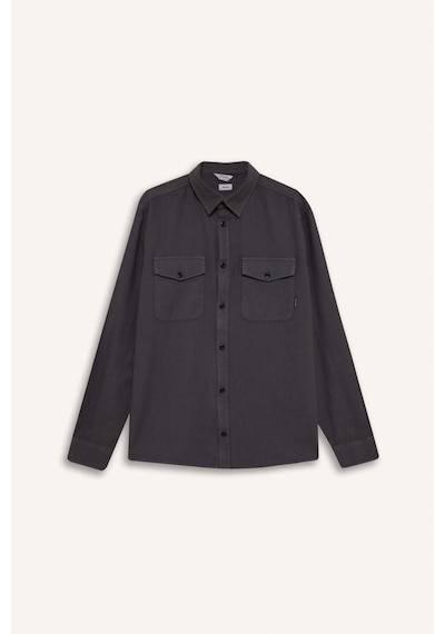 DeFacto %100 Pamuk Regular Fit Polo Yaka Basic Düz Uzun Kollu Gömlek B2654AX25SPAR104