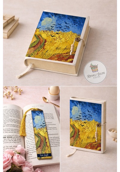 Kitap Kılıfı Ve Metal Kitap Ayracı Seti Van Gogh Buğday Tarlası Ve Kargalar