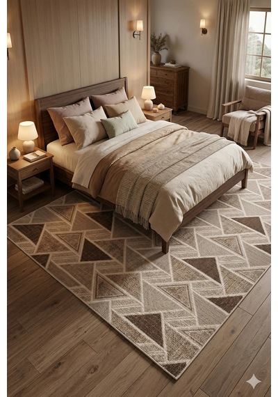 Villadia Home Textile Modern Desen Baskılı Kaymaz Taban Elit Şık Dört Mevsim Yıkanabilir Halı Yolluk Oturma Salon Odası Vd1107kahve Kahve