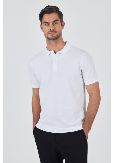 Beyaz Polo Yaka Kısa Kol Cepsiz Slim Fit Classic Pamuklu Tişört 1011250177 Beyaz