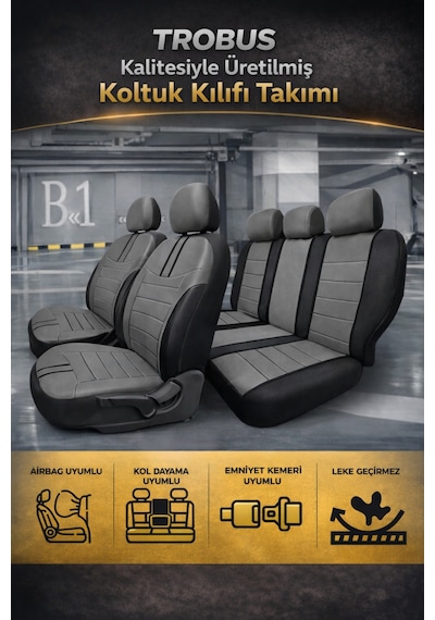 Hyundai Accent Era 2006-2011 Uyumlu Colorline Elegance Deri Füme Siyah Koltuk Kılıfı
