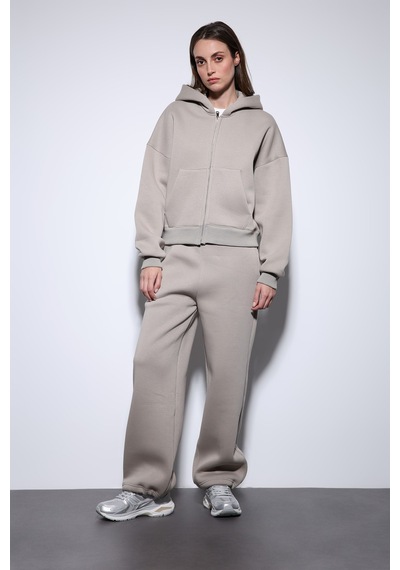 Antioch Fermuarlı Kapüşonlu Kadın Sweatshirt Açık Vizon