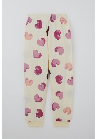 Paty Kıds Kız Çocuk Pijama Takımı Kısa Kollu Renkli Kalp Desenli 8-12 Yaş, Sarı