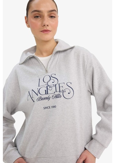 Defacto Regular Fit Yarım Fermuarlı Baskılı Sweatshirt G6692ax25wngr93 Gri-gr93 Defacto Regular Fit Yarım Fermuarlı Baskılı Sweatshirt G6692ax25wngr93 Gri-gr93
