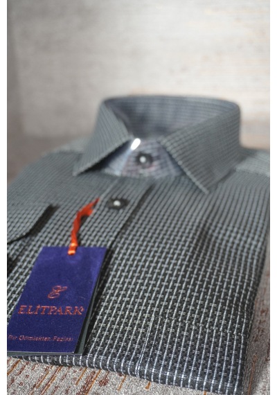 Elitpark Heritage Line Desenli Uzun Kollu Pamuklu Cepli Rahat Kalıp Premium Erkek Gömlek Siyah