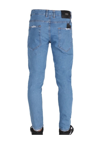Erkek Denim Mavi Lazer Işlemli Kot Pantolon Açık Mavi