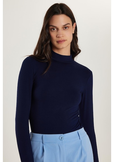 Tudors Kadın Regular Fit Klasik Kesim Viskon Kumaş Balıkçı Yaka Lacivert Bluz -34619 Lacivert