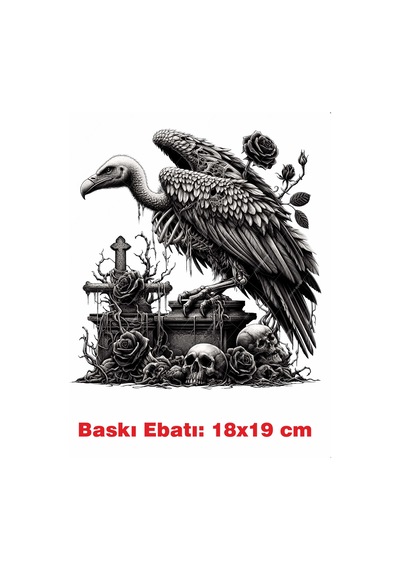 Akbaba Gotik Temalı Ütü İle Yapışan Tekstil Kumaş Tişört Dtf Baskı 3509