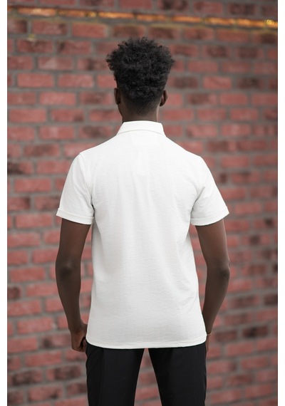 Advante Regular Fit Likralı Kendinden Desenli Polo Yaka T-shirt Beyaz
