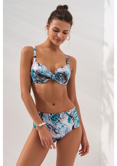 Pierre Cardin Mavi Ginger Karışık Desenli Göğüs Detaylı Toparlayıcı Bikini Takımı Yüksek Bel Balenli Askılı Siyah
