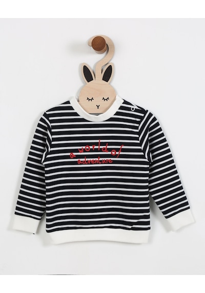 Luess Erkek Çocuk Çizgili Baskı Detaylı Sweatshirt 6ay-4yaş -lacıvert Lacivert