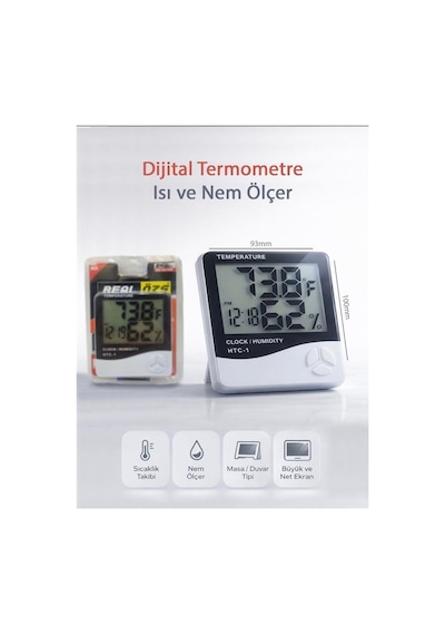 Real Özs Htc-1 Dijital Saat -alarm - Termometre- Isı Ve Nem Ölçer