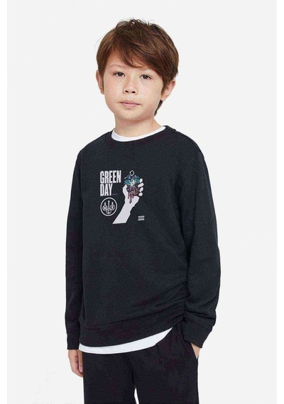Tshirthane Green Day Versus Logo Baskılı Unisex Çocuk Siyah Sweatshirt Siyah