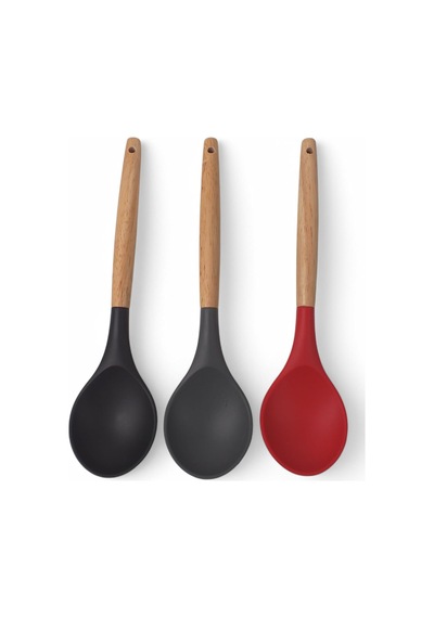 Deconox Bambu Saplı Silikon Servis Kaşığı, Bambu Uzun Silikon Servi Kaşığı 28cm 3 Renk Seçenekli, Yemekleriniz