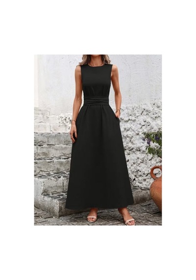 Butik İstanbul Kadın Omuzlardan Açık Belden Bağcıklı Uzun Aerobin Elbise Siyah