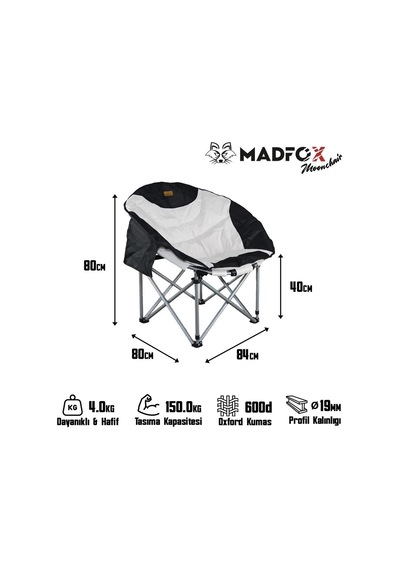 Madfox Moonchair Deluxe Katlanır Kamp Sandalyesi Siyah/gri Çok Renkli
