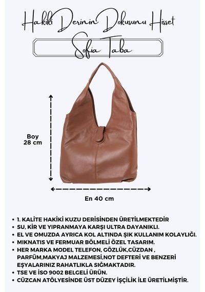 Sofia Taba Hakiki Deri Kadın El Omuz Ve Kol Çantası Taba
