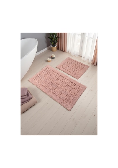 Buççin Online Mağaza Nyraa Pamuklu Banyo Paspas Takımı 60x100 50x60 Pembe+ Pamuk Polyester Pembe Çok Renkli