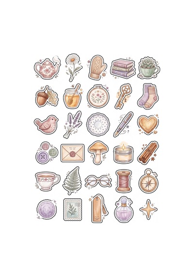 30 Adet Suluboya Vintage Botanik Sticker Seti - Ajanda Defter Laptop Scrapbook İçin Çok Renkli