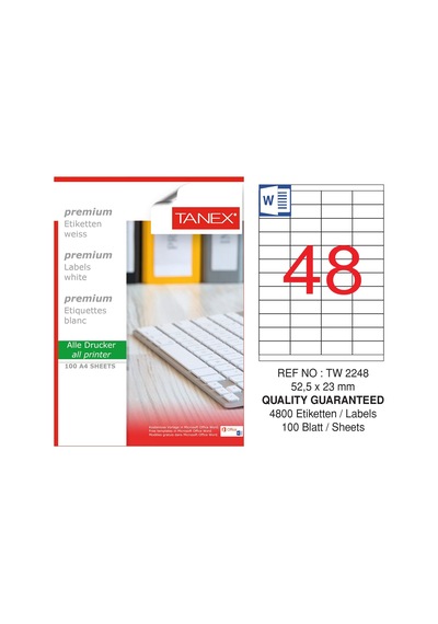Tanex Tw-2248 52.5X23 MM Laser Etiket 100 Ad.