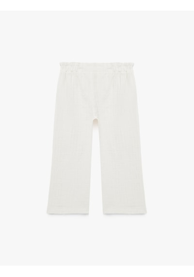 Koton Pamuklu Beli Lastikli Müslin Geniş Paça Pantolon Ekru 6smg40060aw