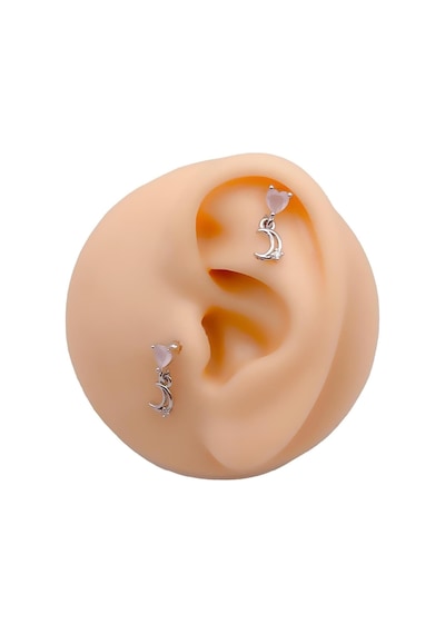 Taşlı Kalp Sallantılı Ay Tragus Helix Piercing 1adet çok renkli