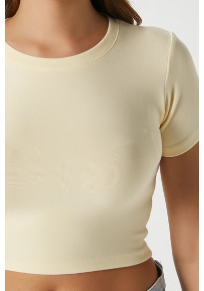 Ritnice Kadın Deal Lux Touch Yumuşak Doku Crop Tereyağı Sarısı Bluz Tereyağı Sarısı