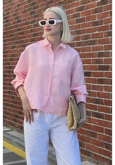 Madmext Pembe Çizgili Oversize Kadın Gömlek Mg2093-pembe Pembe