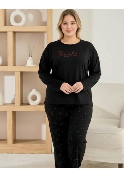 Pijamoni Kadın Milan Büyük Beden Bisiklet Yaka Uzun Kol İnce Pijama Takımı 7666/46 - 1 Adet Siyah Pijamoni Kadın Milan Büyük Beden Bisiklet Yaka Uzun Kol İnce Pijama Takımı 7666/46 - 1 Adet Siyah