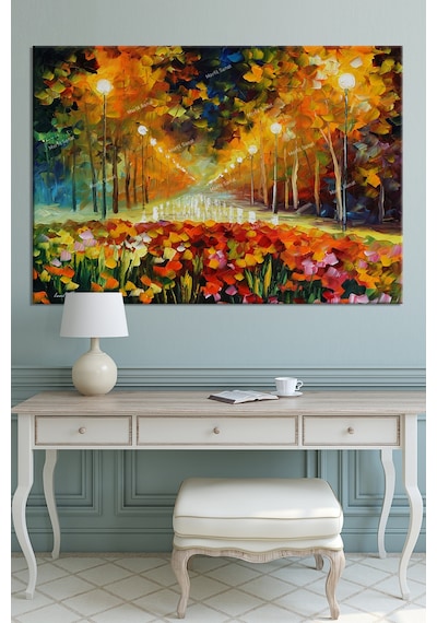 Çiçekli Bahçe ve Gece Yağlıboya Görünümlü Kanvas tablo 120 x 80