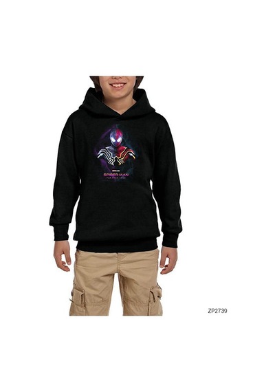 Zepplin Giyim Spiderman Far From Home Siyah Çocuk Kapşonlu Sweatshirt