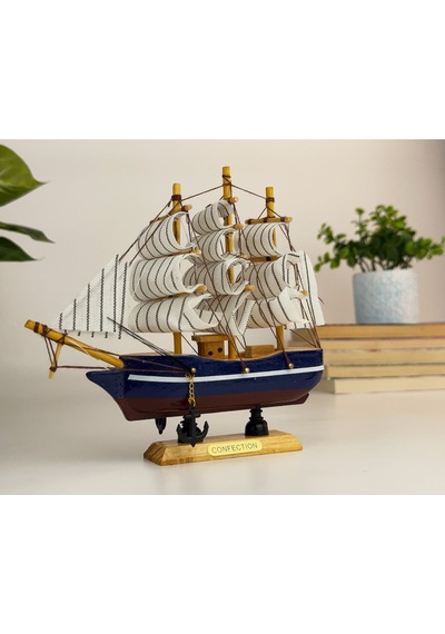 Ahşap El Yapımı Yelkenli Model Biblo, Dekoratif Masaüstü Gemi Maketi, Ev Ofis Dekoru, 24 Cm