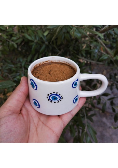Nazar Boncuk Desenli Seramik 200 Ml Kupa Bardak Mug Tek Renk