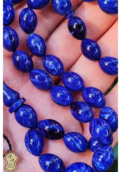 8x11 Mm Ali Agiş Usta İşçilikli Mavi Hareli Sıkma Kehribar Tesbih - Şeffaf Delim Tespih 8x11 Mm Ali Agiş Usta İşçilikli Mavi Hareli Sıkma Kehribar Tesbih - Şeffaf Delim Tespih