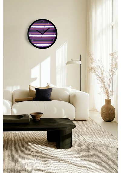 Renkli Çizgili Modern Tasarım Duvar Saati - 25cm - Önü Camlı Siyah Kasa - Sessiz Mekanizma-jh0253 Siyah