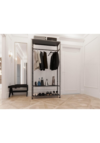 Rafburada® Siyah Metal Portmanto, Gardırop 31x93x200