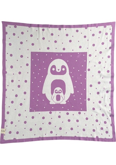 Organik Triko Bebek Örtüsü, Penguen 80x90 , Lila