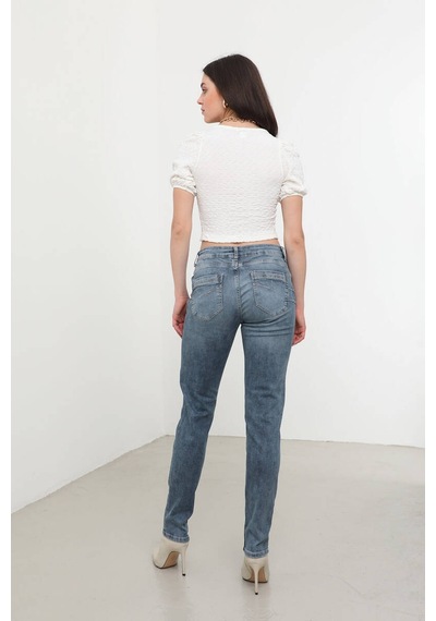 Kadın Normal Bel Likralı Slim Fit Jean Pantolon Mavi 001