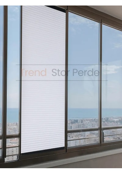 Beyaz Honeycomb Plise %100 Isı Ve Işık Geçirmez Katlanır Cam Balkon Perdesi - Salon Perdesi-001 Beyaz