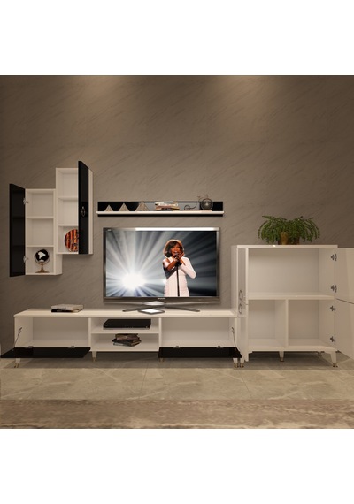 Decoraktiv Eko 6 Mdf Dvd Gold Tv Ünitesi Tv Sehpası Beyaz - Siyah