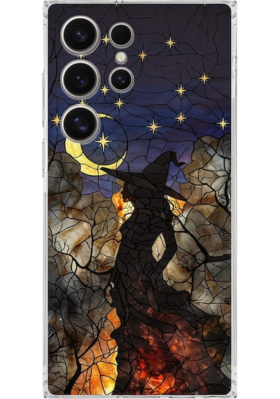 Printify Samsung Galaxy S25 Ultra İle Uyumlu Vitray Cadı Saati Tasarımlı Şeffaf Silikon Kılıf Şeffaf