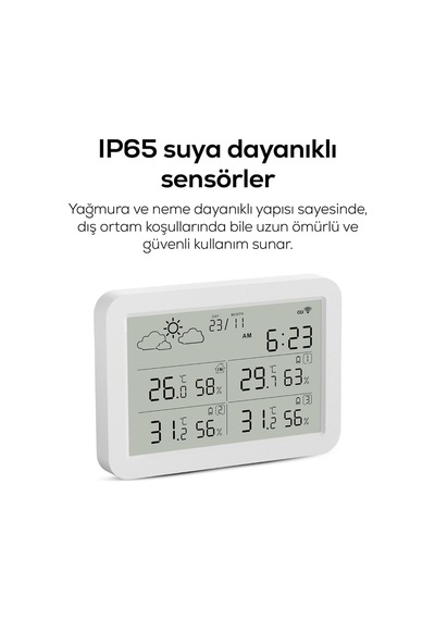 Tr Dijital Termometre Monitörlü 4 Bölge Takipli İç-dış Mekan Wifi Akıllı İklim Sensörü X7510 Genel