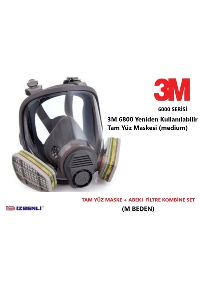 3m 6800 Tam Yüz Maskesi + Abek1 Filtre Tehlikeli Kimyasallar Amonyak Dahil Kombine Set M Beden