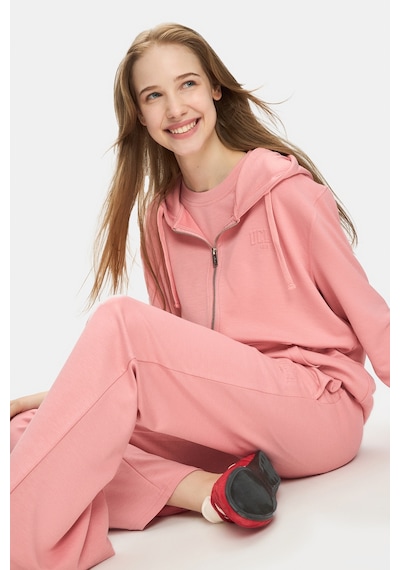 Uranıa Pembe İspanyol Paça Gofre Baskı Loose Fit Kadın Eşofman Altı Pembe