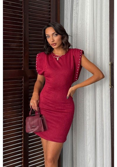 Verymoda Droplu Scuba Süet Elbise Vmf2002 Bordo
