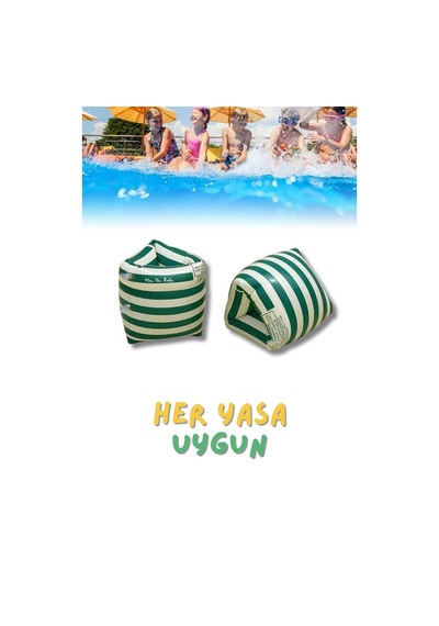 Yeşil Çizgi Desen Her Yaşa Uygun Yürüyen Kolluk, Şişme Deniz Havuz Yüzme Kolluğu, Yüzme Ekipmanları Yeşil